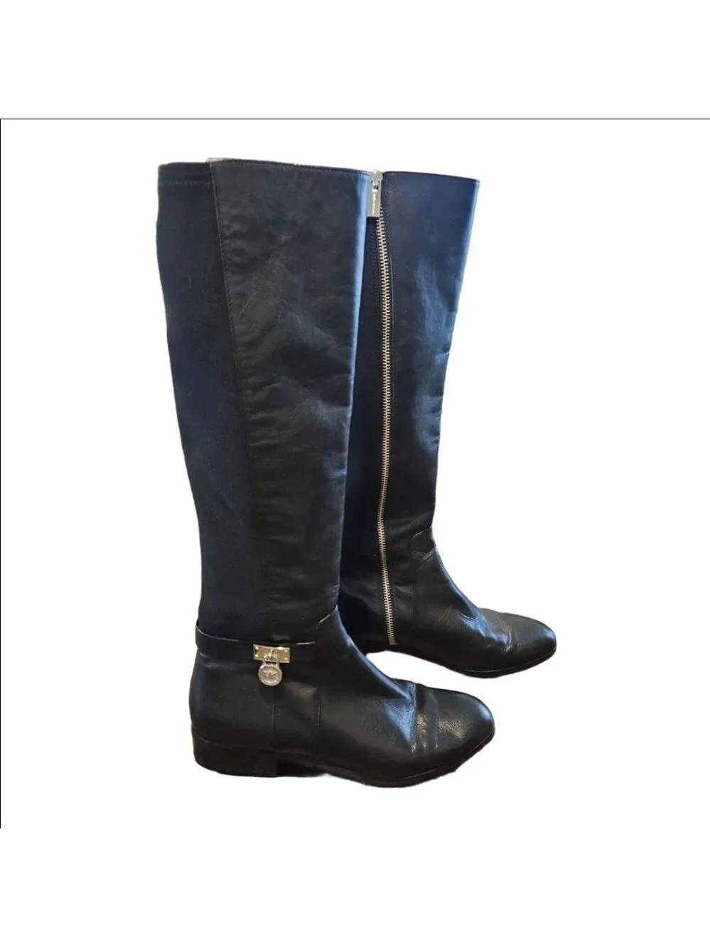Women's Michael Kors Leather Hamilton Collection Black Knee-High Riding Boots 7